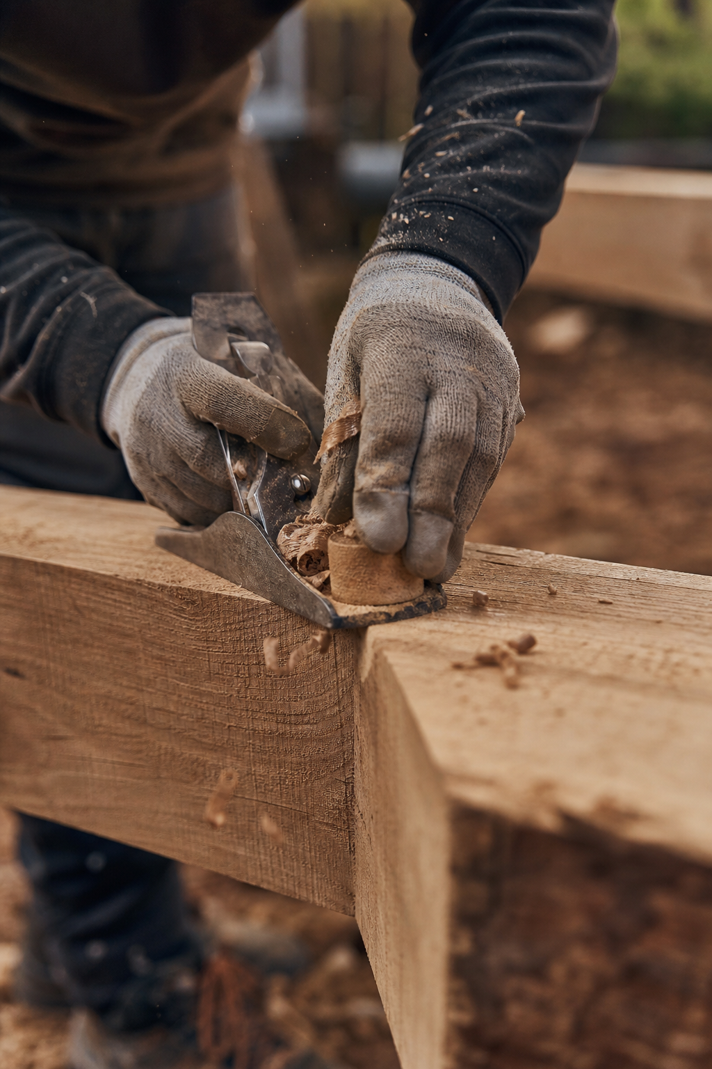 Carpenter's hands finishing a timber detail
