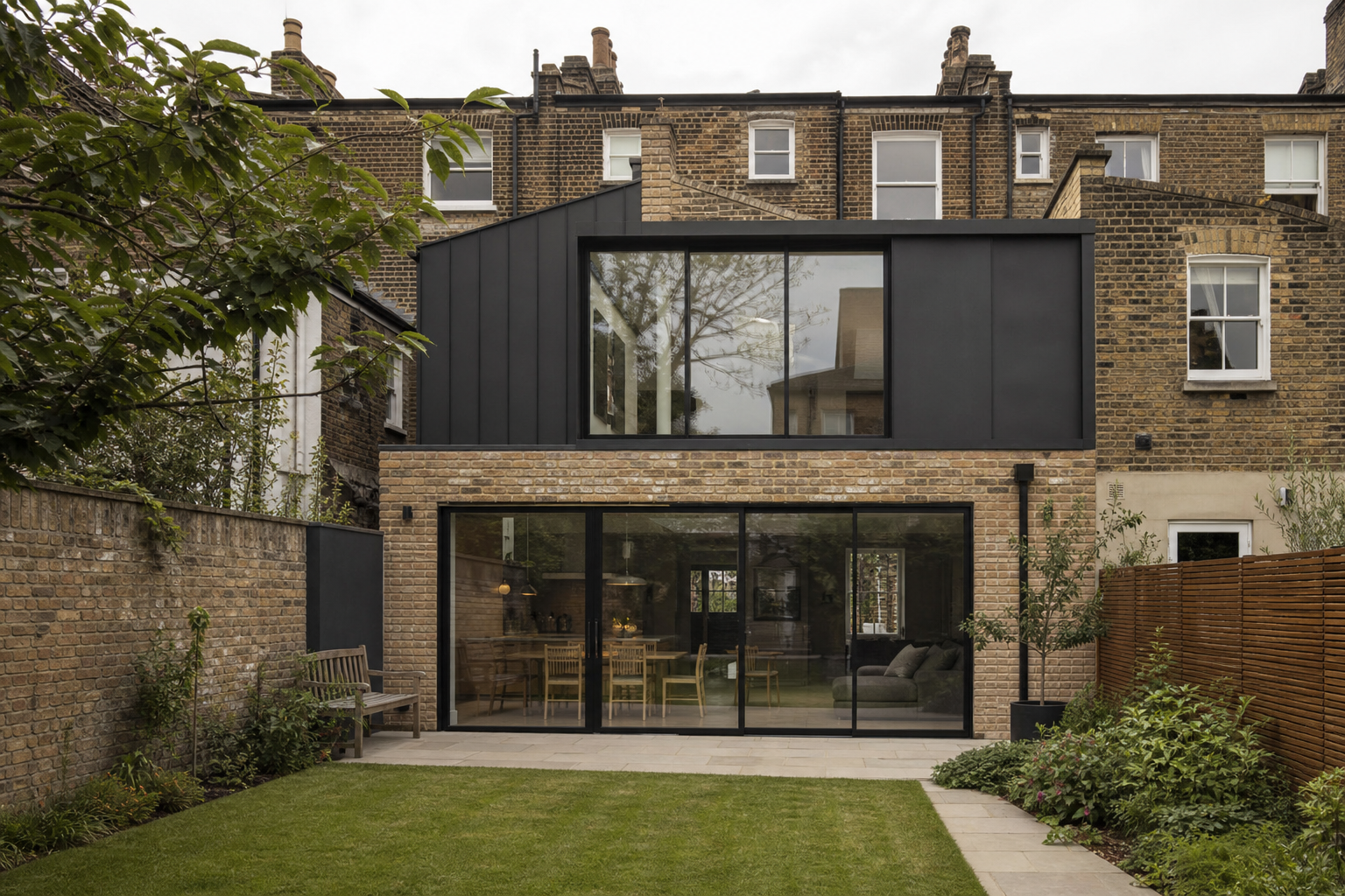 Modern rear extension on a brick terraced house
