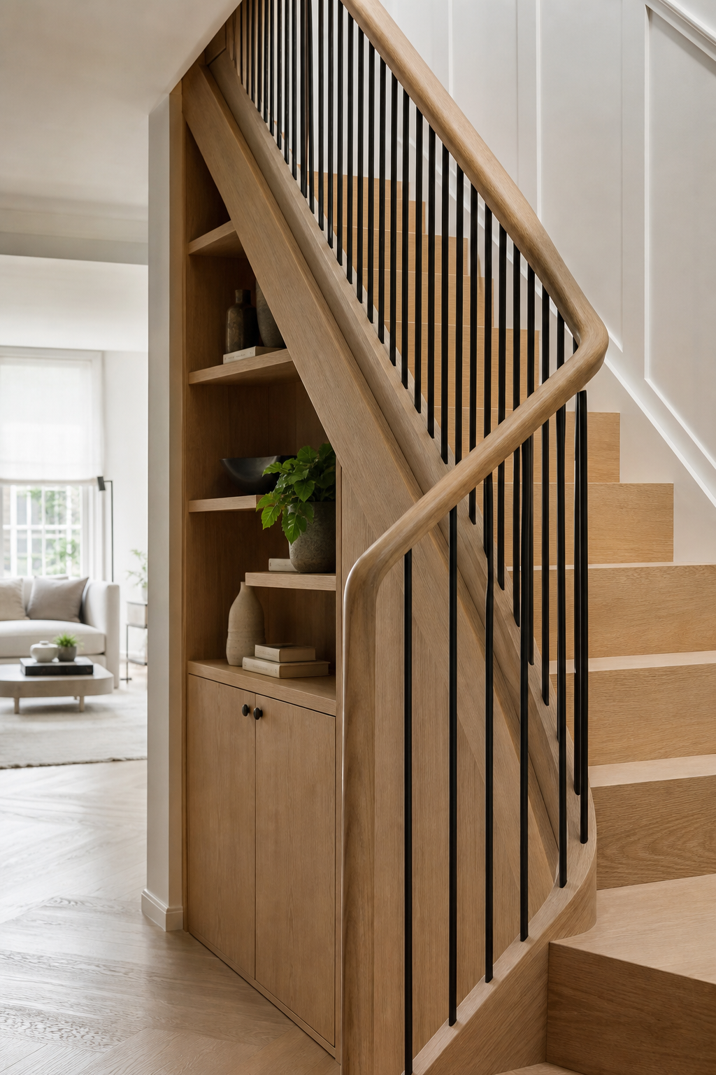 Bespoke oak staircase with black balustrade